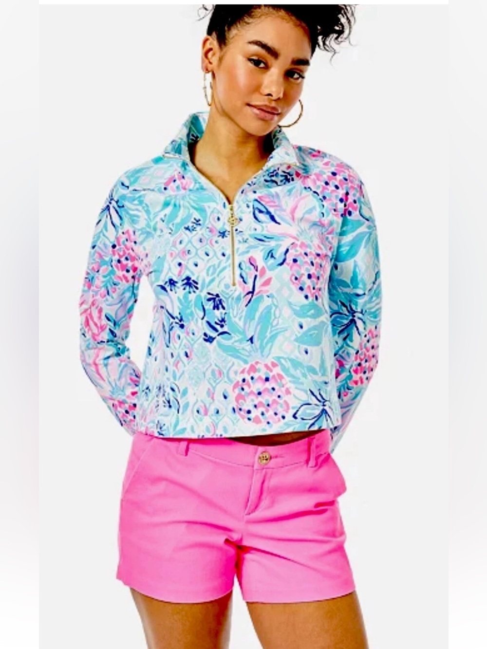 Lilly Pulitzer Skipper Cropped Popover 1/4 zip Zanizibar Blue Party Princess XS